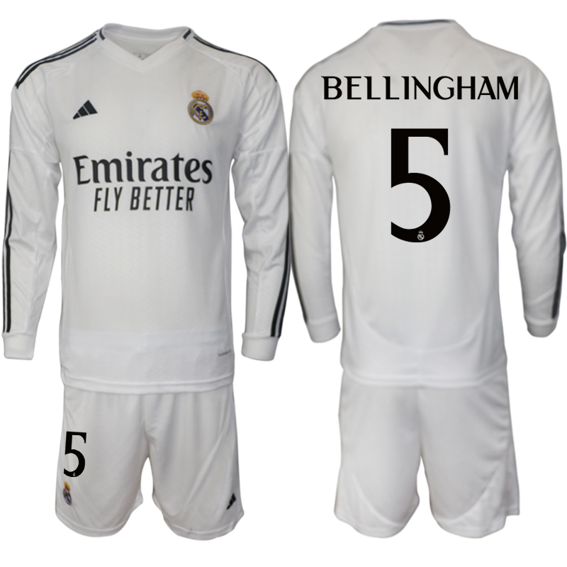 Men 2024-2025 Club Real Madrid home Long Sleeves White #5 Soccer Jersey